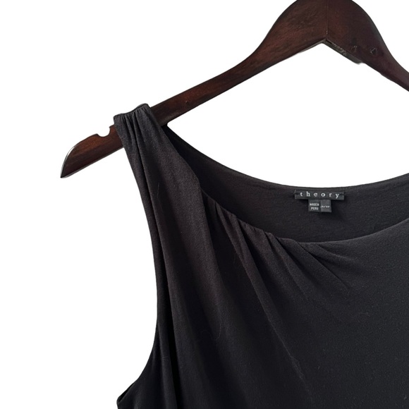 Theory Black Sleeveless Side Draped Dress Size 0 - Picture 3 of 7